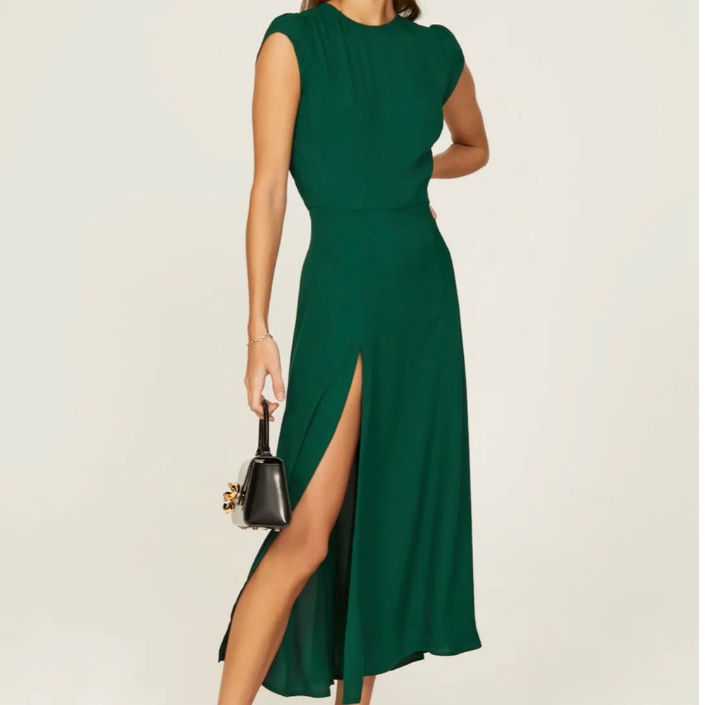 Reformation Gavin Dress, Emerald, Sleeveless Maxi Gown with Slit, Size 10